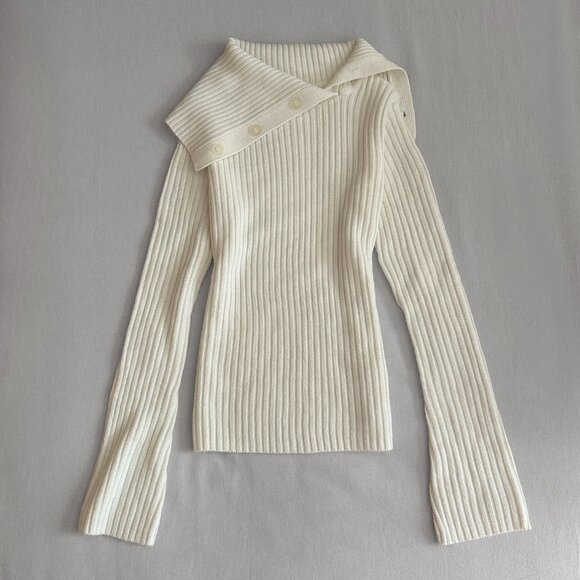 Vintage Y2K Fairweather Cream Asymmetric Knit Sweater Preppy 2000s - Size S - Picture 1 of 6